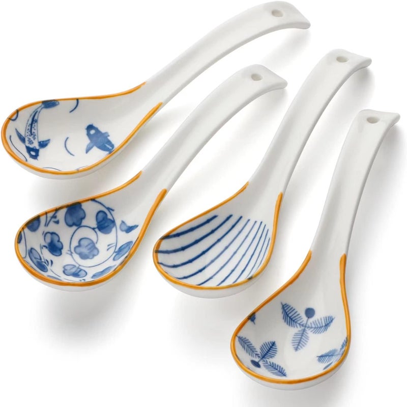 Evannt Soup Spoon Set of 4 Ceramic Chinese Soup Spoons Ramen Spoons for Pho Noodle Cereal Dumpling - Image 1
